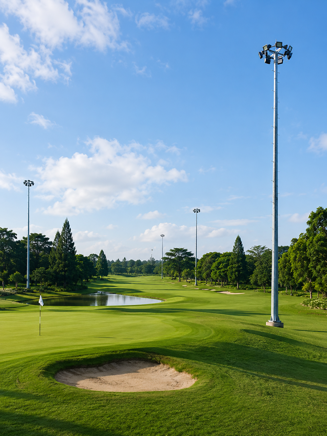 Home golf course with flood light
